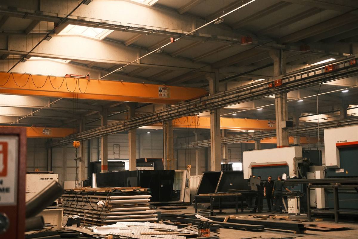 Overhead crane equipment inside an industrial warehouse