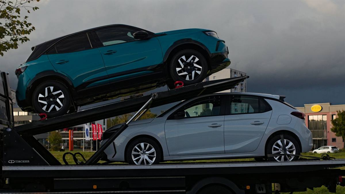 Cars loaded on a carrier truck